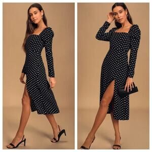 NWT Lulu's Charmed and Classy Black & White Polka Dot Midi Dress Women's XS